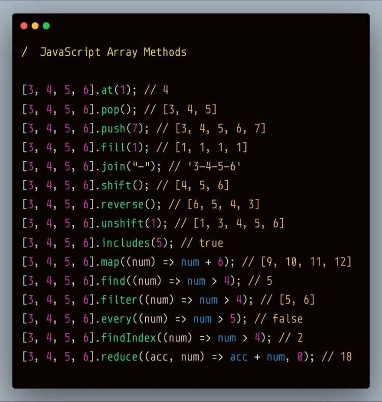 javascript array methods list